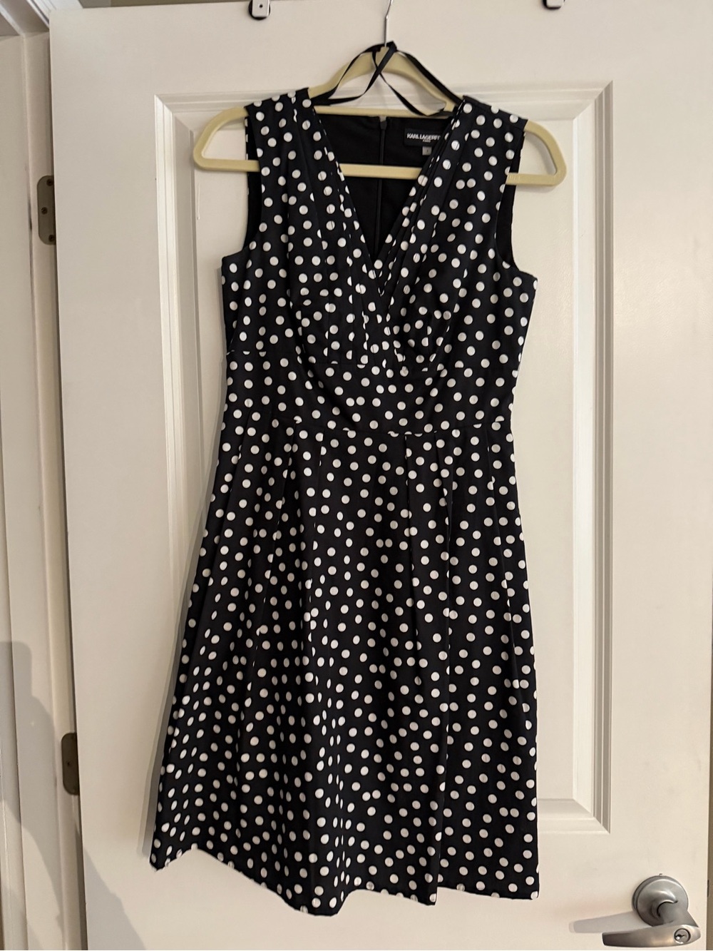 Karl Lagerfeld Black Polka Dot Sleeveless V-Neck Dress